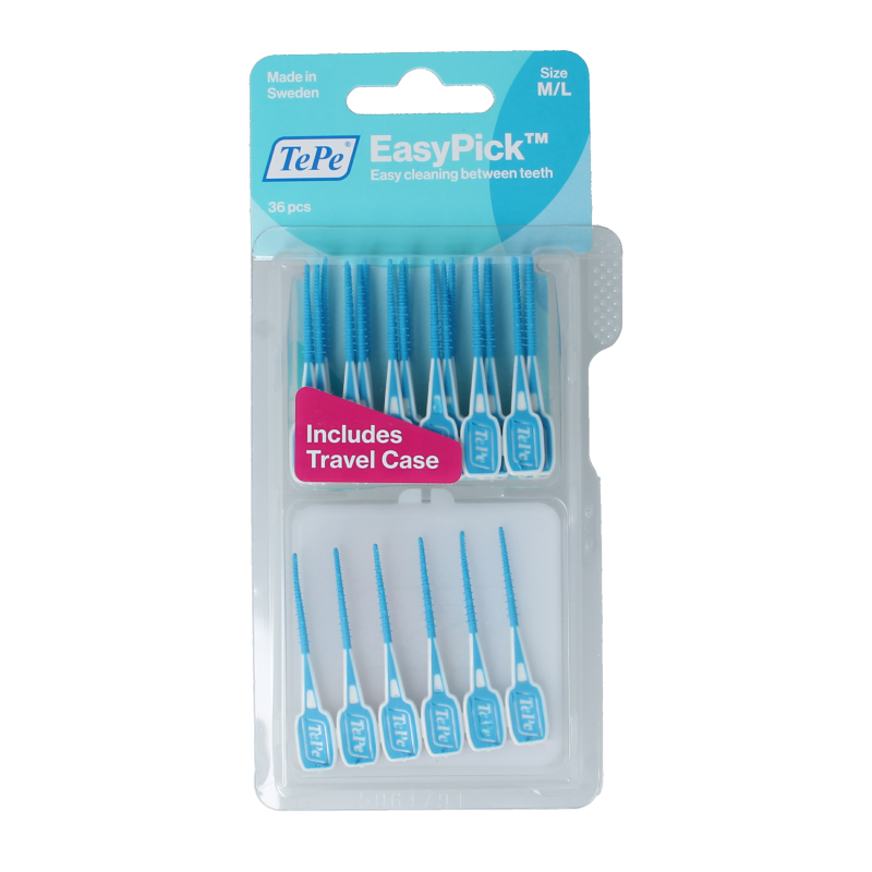 TePe EasyPick M/L size blister of 36 dental picks and interdental cleaners for effective teeth and gum cleaning.