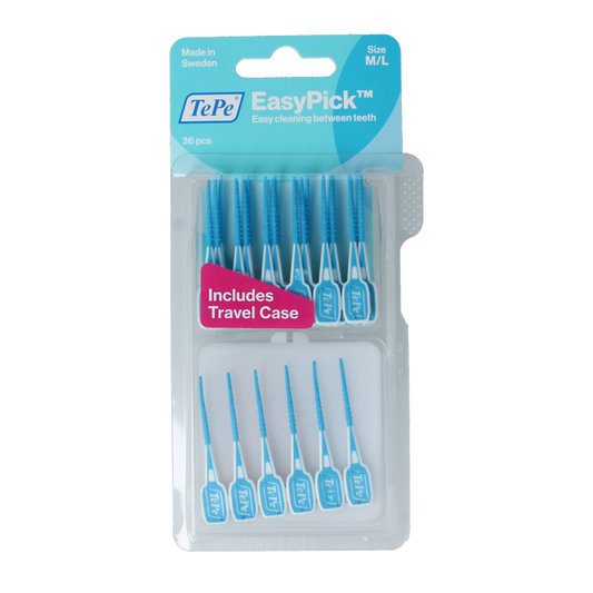 TePe EasyPick M/L size blister of 36 dental picks and interdental cleaners for effective teeth and gum cleaning.