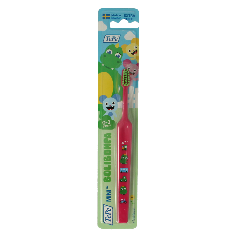TePe Bolibompa extra soft toothbrush for gentle cleaning, shown in the image, designed for sensitive gums and oral health.