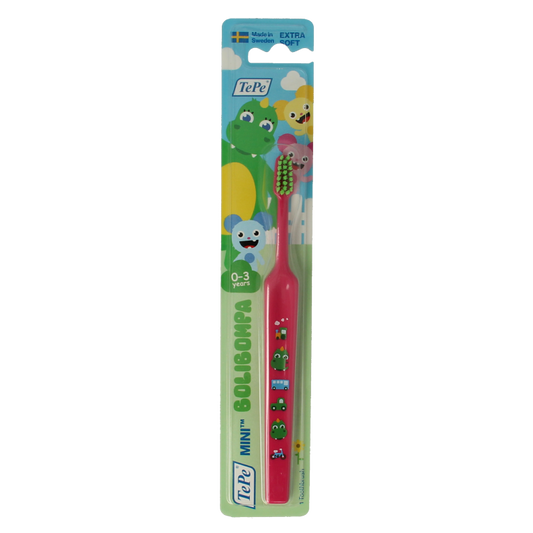 TePe Bolibompa extra soft toothbrush for gentle cleaning, shown in the image, designed for sensitive gums and oral health.