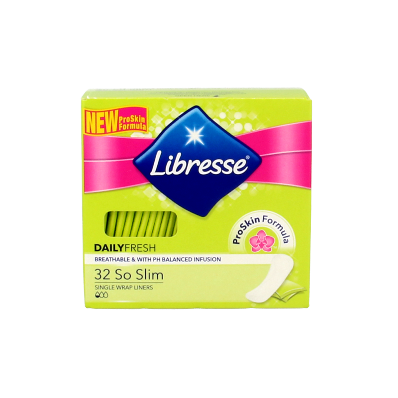 Libresse slim inlegkruisjes for women, pack of 32, with discreet, slim design for comfortable protection.