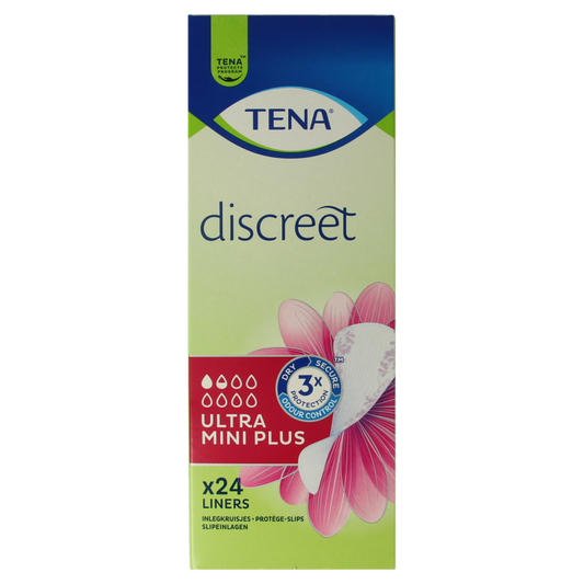 Tena Lady Ultra Mini+ incontinence pads, 24-pack, discreet and absorbent for light bladder leakage, by Tena.