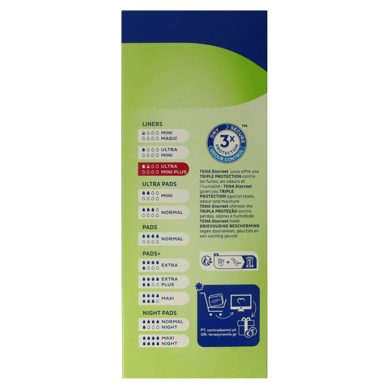 Tena Lady Ultra Mini+ incontinence pads, 24-pack, discreet absorption for women with bladder control issues, shown in the image.