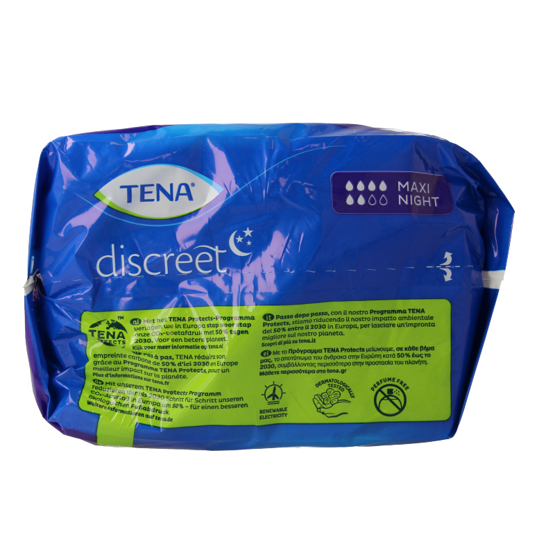 Tena Lady Maxi Night incontinence pads, pack of 6, designed for overnight protection and comfort.