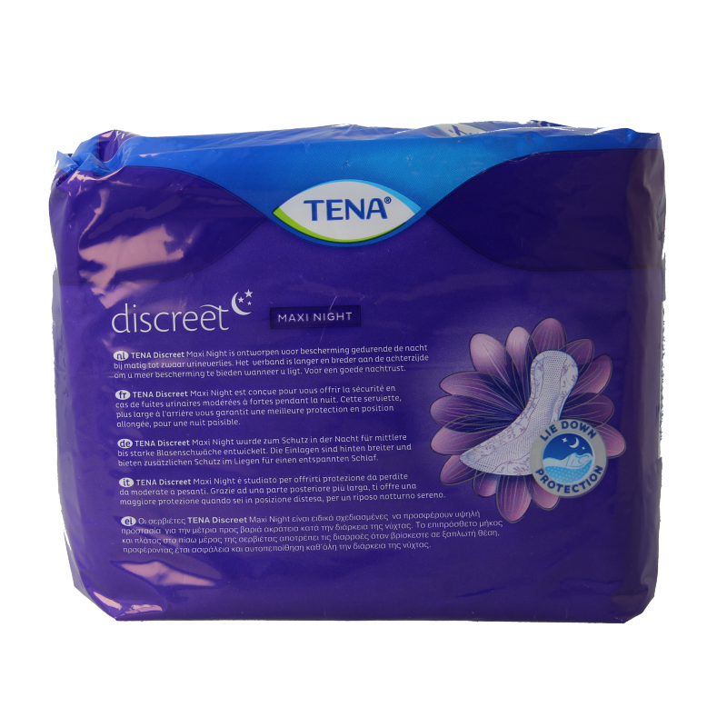 Tena Lady Maxi Night incontinence pads, 6-pack, with absorbent design for overnight protection, by Tena.