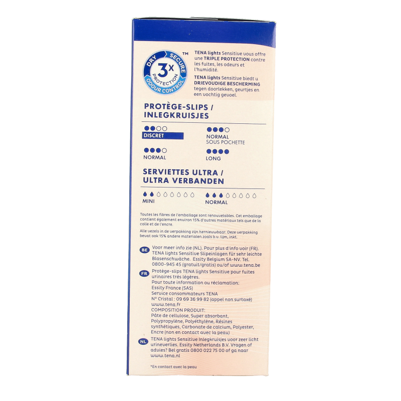 Tena Lights inlegkruisjes, 28-pack, incontinence pads with discreet, absorbent design for comfortable protection