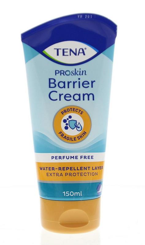 Tena Barrier cream in 150ml tube, designed for incontinence skin protection with the Tena brand logo visible.