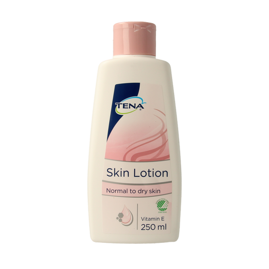 Tena Proskin body lotion in 250ml bottle, moisturizing body care product for sensitive skin, with smooth, creamy texture.