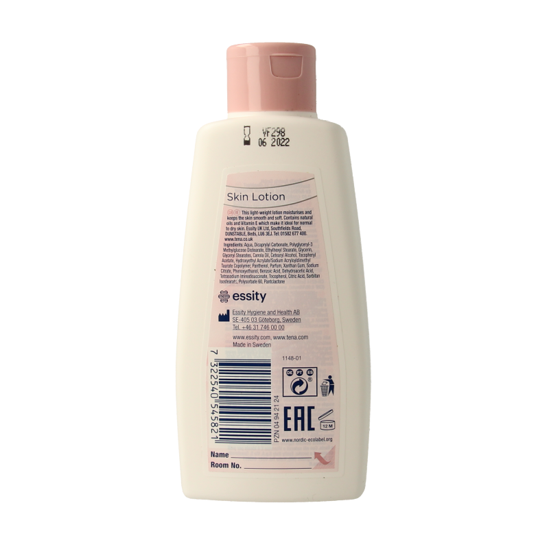 Tena Proskin body lotion in 250ml bottle, moisturizing skincare product for body care, with a white and blue label.
