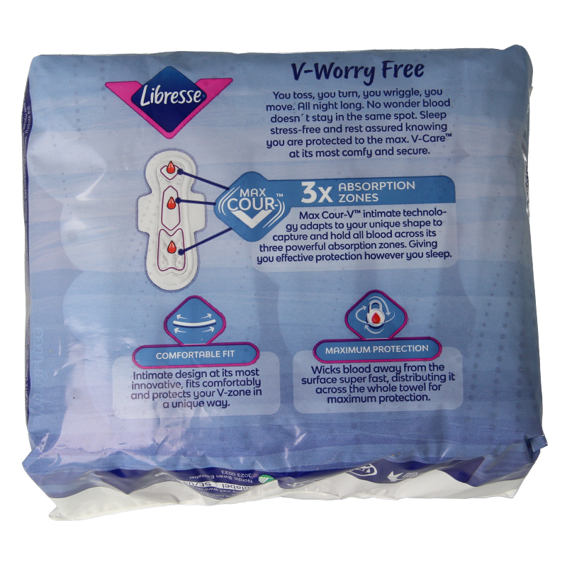Libresse Maxi Goodnight sanitary pads and tampons pack, 10 pieces, for overnight feminine hygiene, shown in the image.