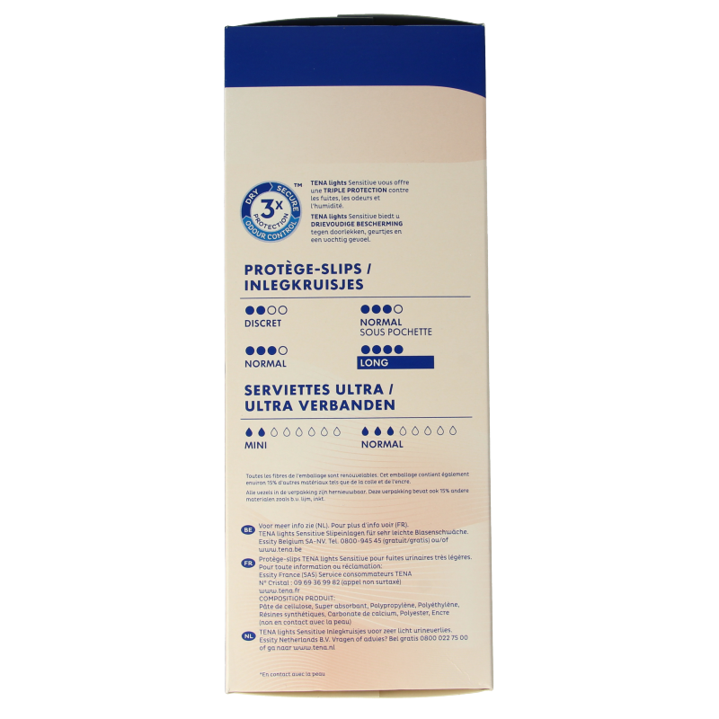 Tena Lights long incontinence liners, 20-pack, with discreet absorbent design for comfortable, reliable protection.