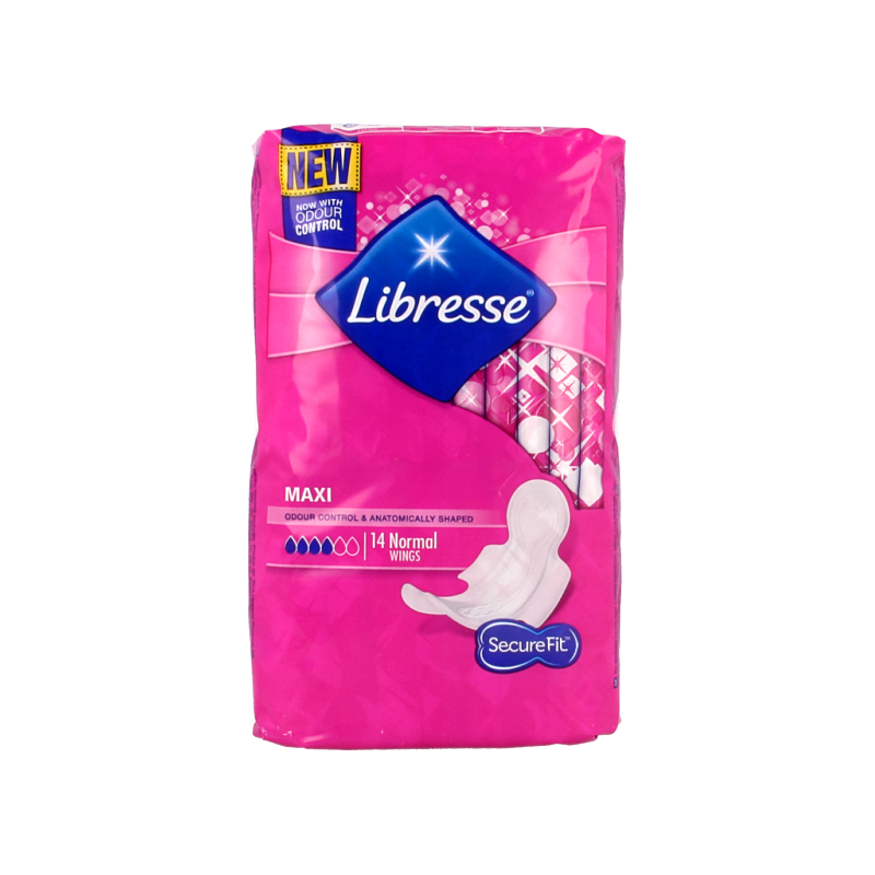 Libresse Maxi normaal damesverband and tampons pack with 14 pieces, feminine hygiene products for daily protection.