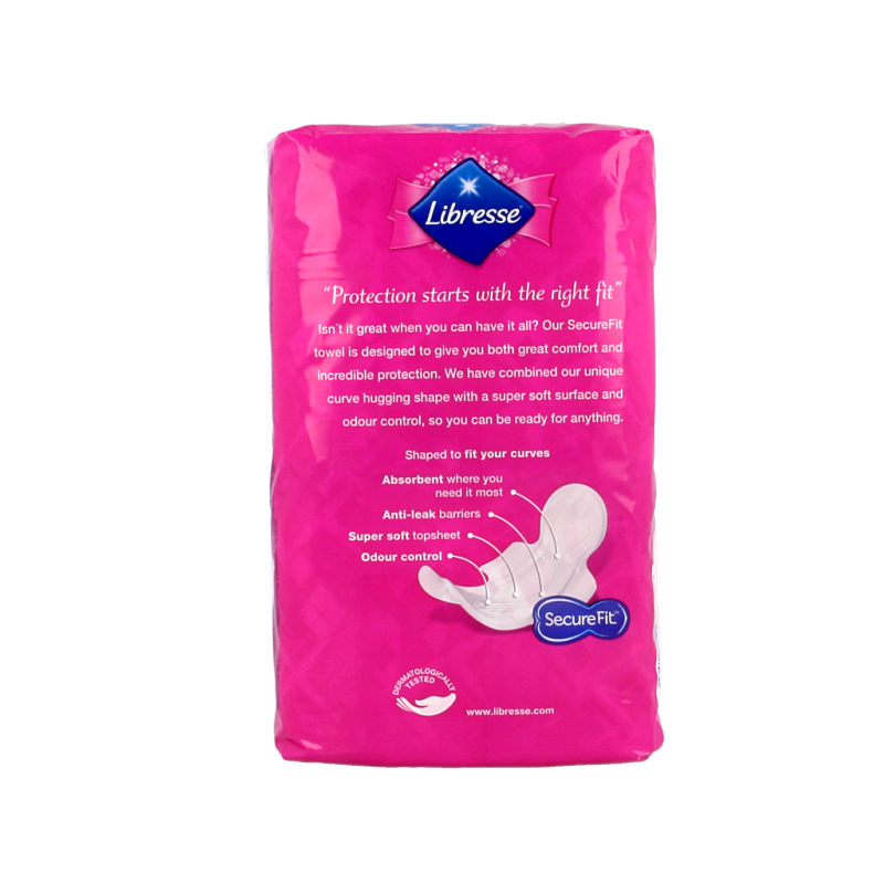 Libresse Maxi normaal clips for women, 14 pieces, showing the packaged sanitary pads and clips in a box.