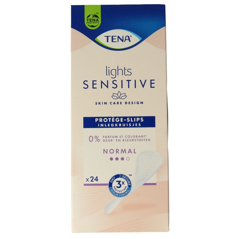 Tena Lights inlegkruisjes for women, pack of 24, soft and breathable feminine panty liners with Tena branding.