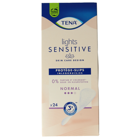 Tena Lights inlegkruisjes for women, pack of 24, soft and breathable feminine panty liners with Tena branding.