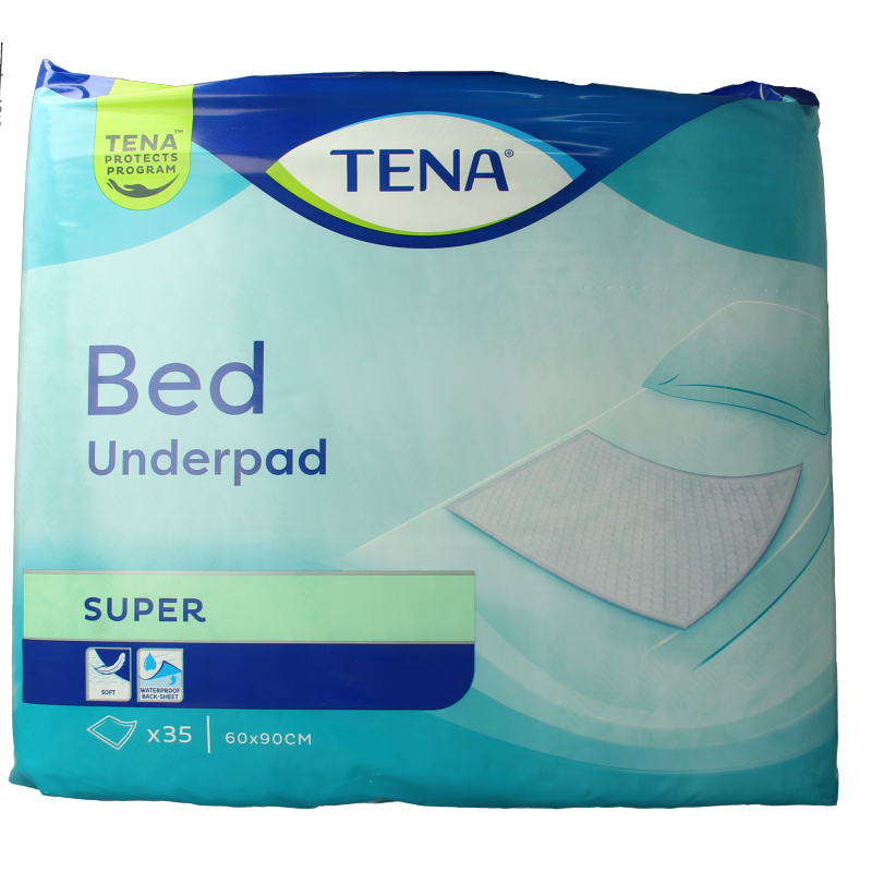 Tena Bed super incontinent pad, 60 x 90 cm, pack of 35, designed for incontinence management and comfort.