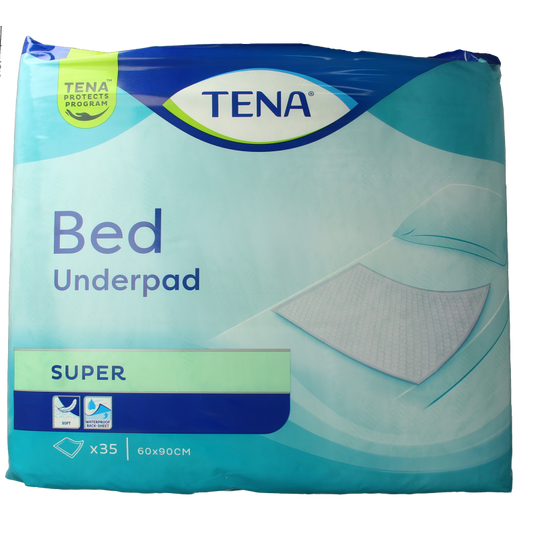 Tena Bed super incontinent pad, 60 x 90 cm, pack of 35, designed for incontinence management and comfort.