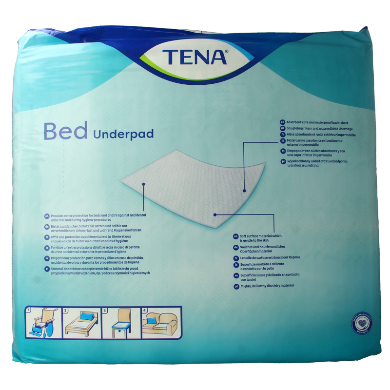 Tena Bed super incontinent pad in 60 x 90 cm size, pack of 35, designed for adult incontinence care.