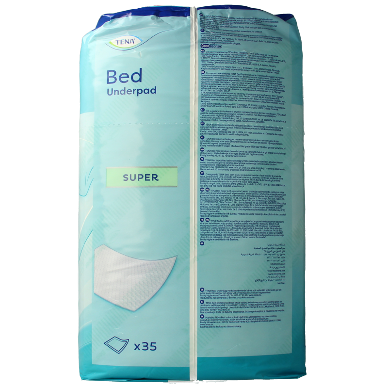 Tena Bed super incontinence pads, 60 x 90 cm, pack of 35, designed for maximum absorbency and comfort for incontinence care.