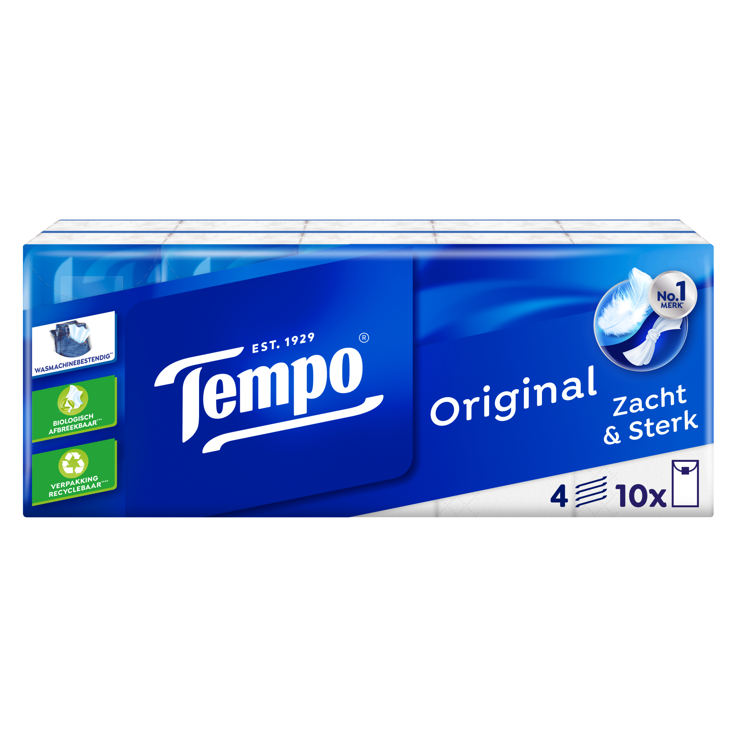 Box of Tempo Regular 10 x 10 tissue packs with 100 tissues each, featuring white, soft paper tissues for everyday use.