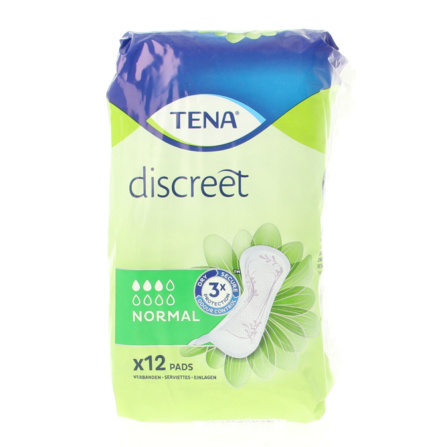 Tena Lady discreet normal incontinent pads, 12-pack, with soft absorbent material and discreet design for comfortable use.