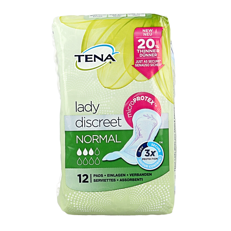 Tena Lady Discreet Normal Incontinence Pads, 12-pack, soft and absorbent for discreet protection and comfort