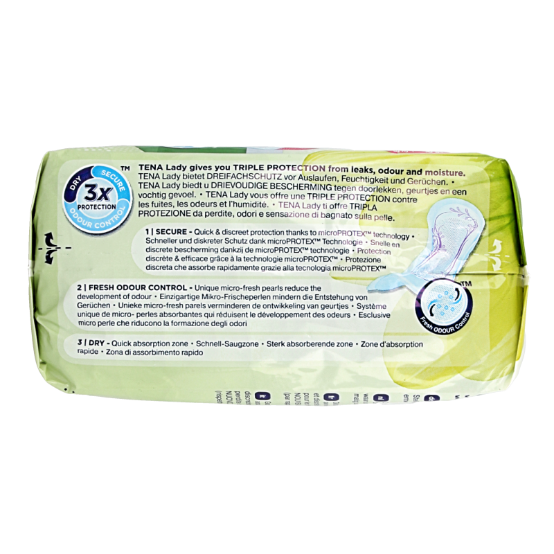 Tena Lady Discreet Normal incontinence pads, pack of 12, soft and discreet for bladder leakage management.