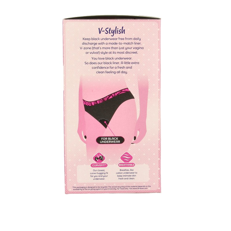 Box of 30 Libresse black incontinence pads for women, normal absorbency, hygiène product, front view showing packaging