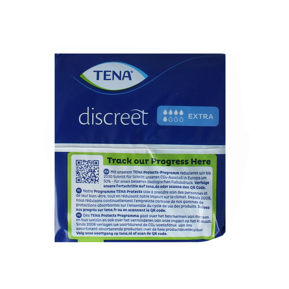 Pack of Tena Lady Discreet Extra incontinence pads, 10 extra absorbent discreet feminine protection.