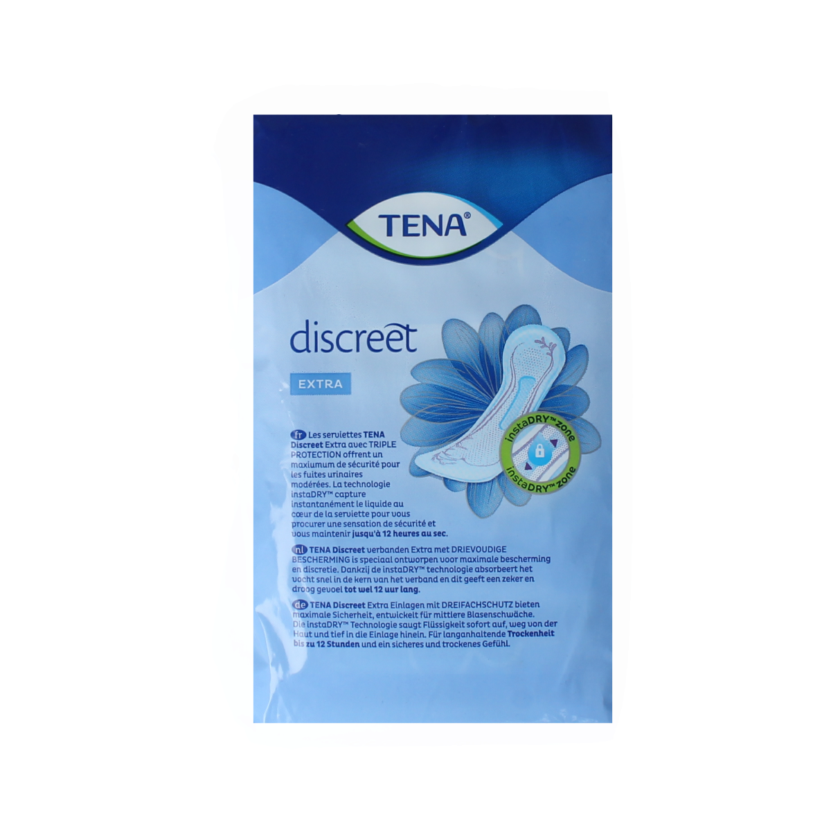 Tena Lady Discreet Extra incontinence pads, pack of 10, showing soft, absorbent material designed for discreet protection.