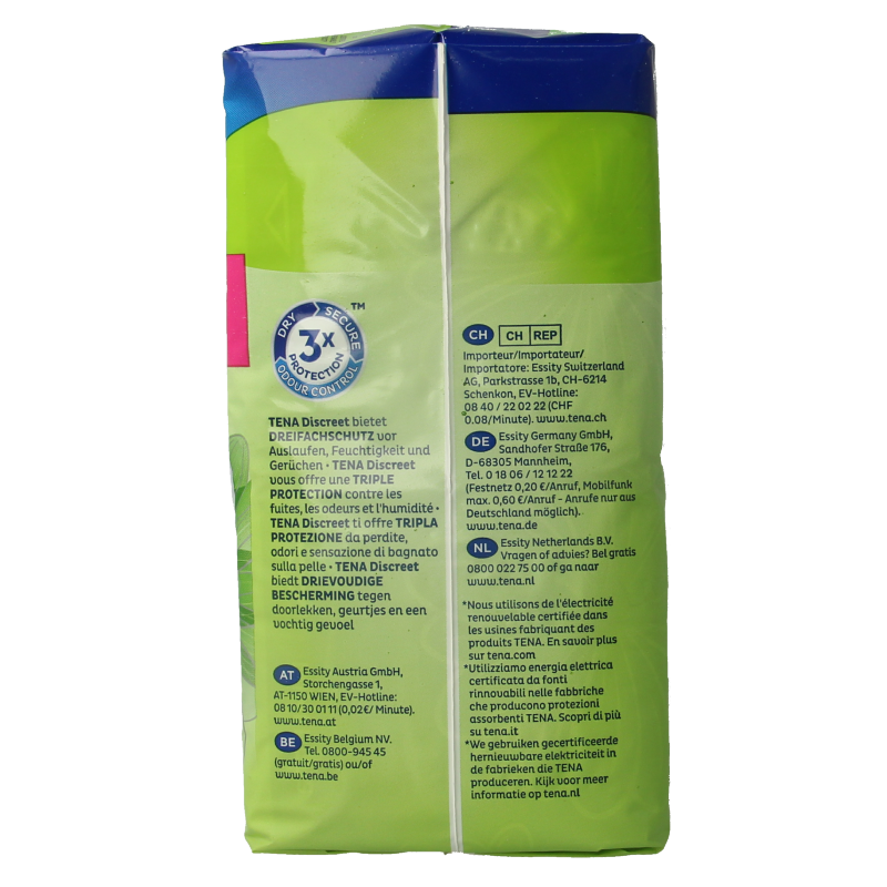 Tena Lady Mini Discreet Plus incontinence pads, 20-pack, showing compact, discreet absorbent pads for women.