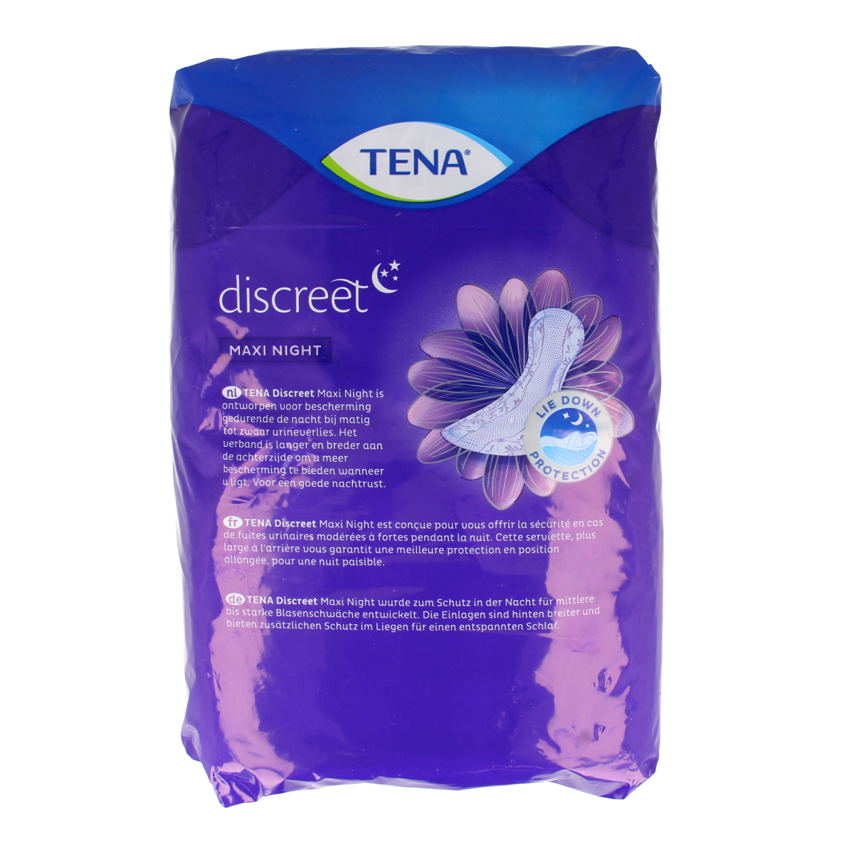 Tena Lady Discreet Maxi Night incontinence pads, pack of 12, designed for overnight protection and comfort.