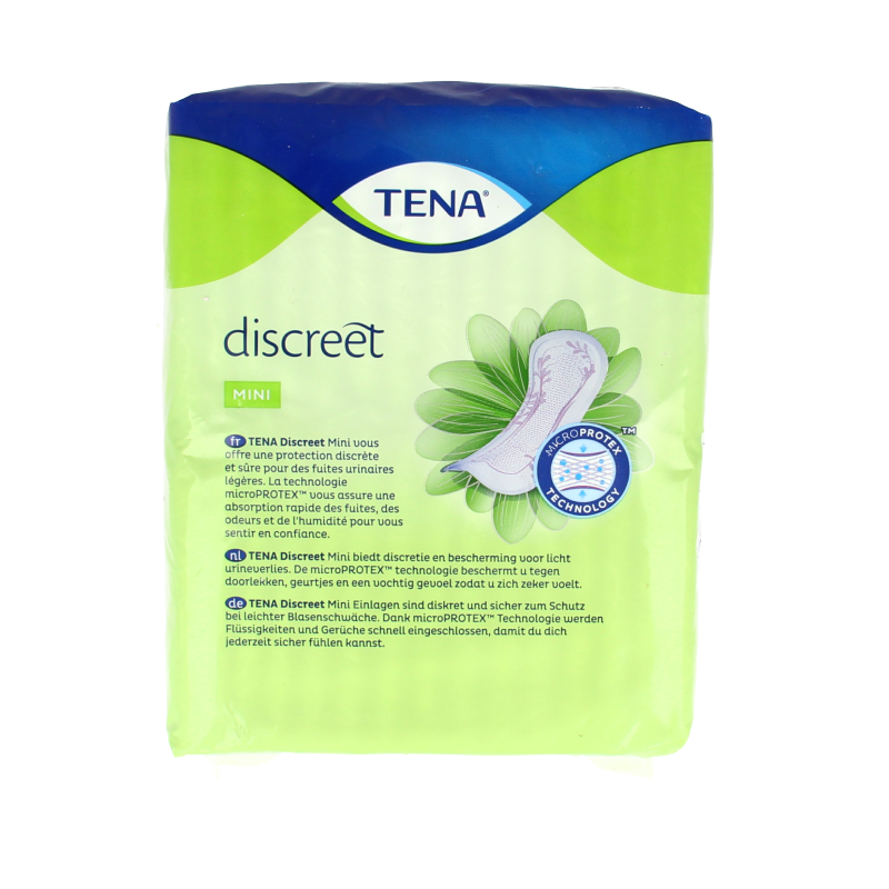 Tena Lady discreet mini incontinent pads, package of 30, designed for discreet protection and comfort.