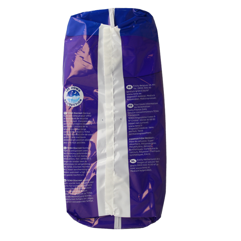 Tena Discreet normal night incontinence pads, pack of 10, showing the discreet, absorbent pad design for overnight use.