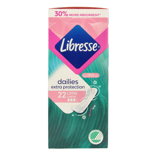 Libresse extra protect long inlegkruisjes, damesverband voor extra bescherming, 22 stuks, zachte en comfortabele menstruatieverbanden