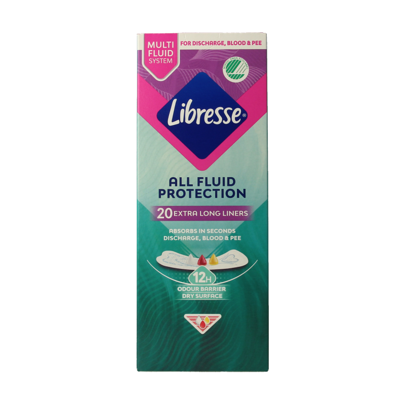 Libresse extra protect XL inlegkruisjes for women, 20-pack, soft feminine hygiene pads with extra absorbency, shown in packaging.