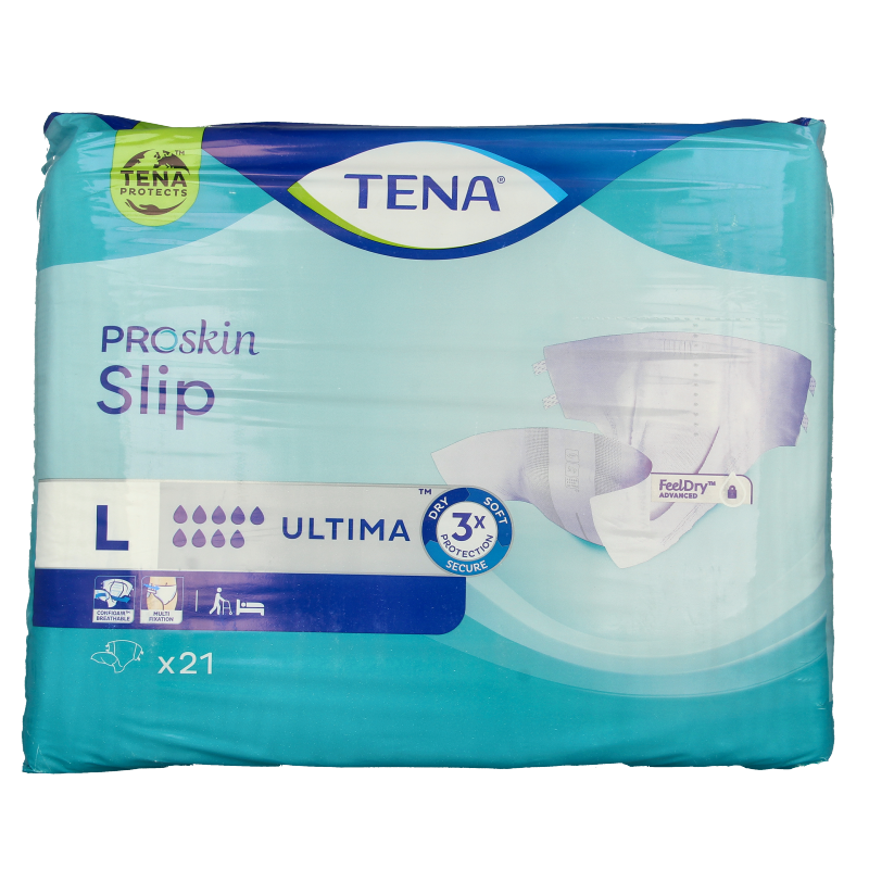 Large Tena Proskin Slip Ultima incontinence underwear, 21-pack, designed for secure and comfortable incontinence management.