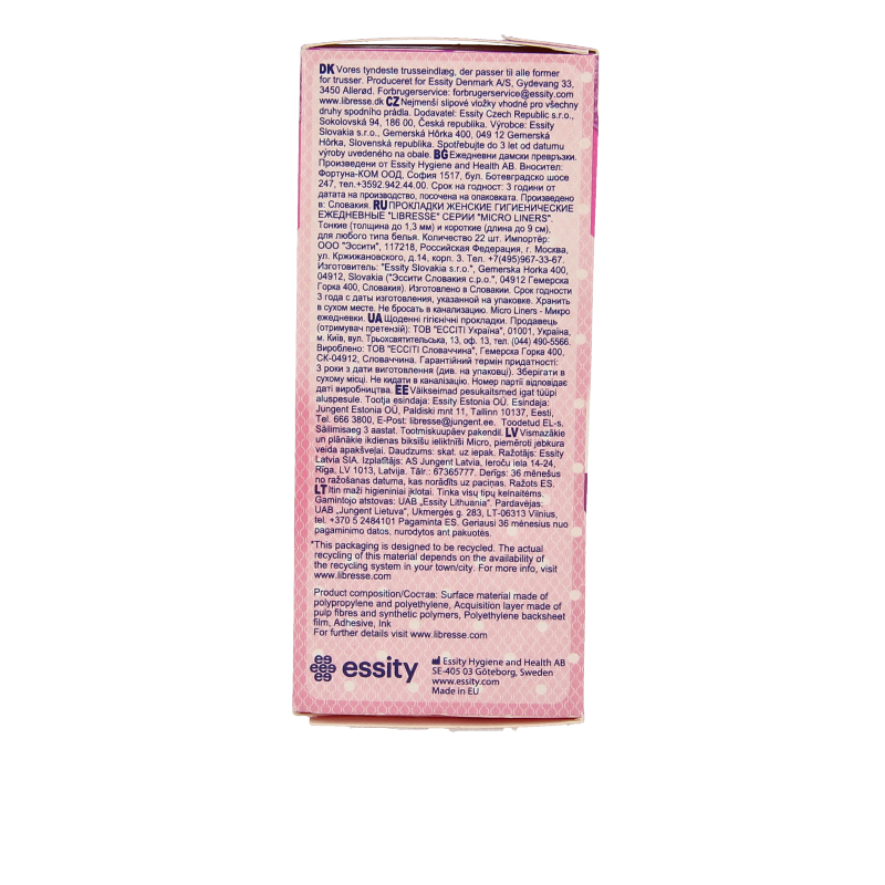 Libresse Inlegkruisjes micro, 22 pack, feminine hygiene pads for women, shown in a sealed package.