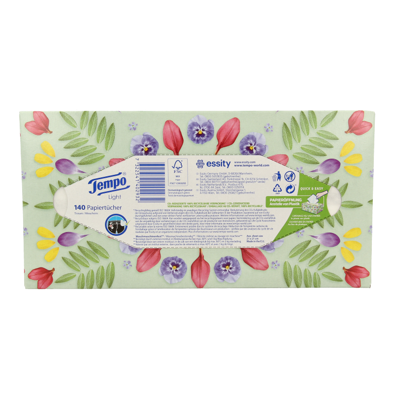Tempo Tissue box XXL 3-layer tissues in a box, featuring 140 tissues, suitable for daily use and soft to the touch.