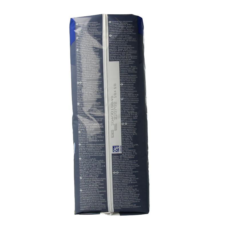 Tena Men Level 2 incontinence pads, 20-pack, with discreet absorbent design for moderate bladder control.