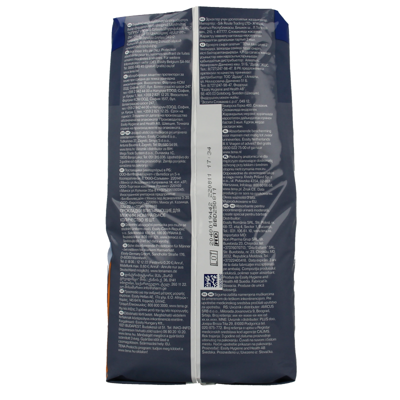 Tena Men Level 3 incontinence pads, 16-pack, featuring discreet design and absorbent core for male incontinence management.