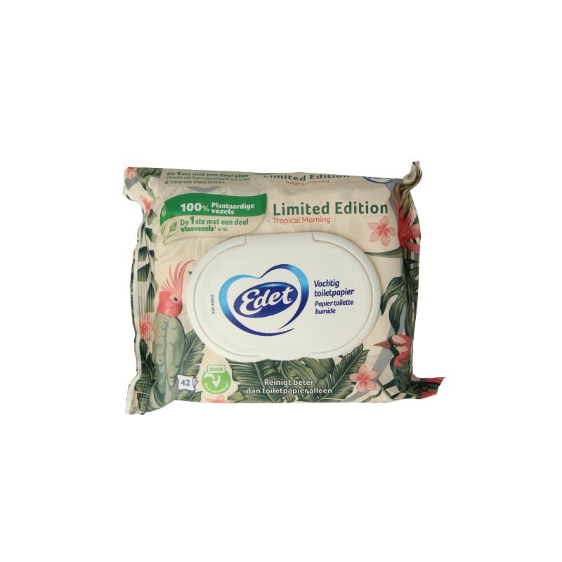 Edet Vochtig toiletpapier Paradise Dream pack of 42 soft, moist toilet tissues in a colorful packaging.