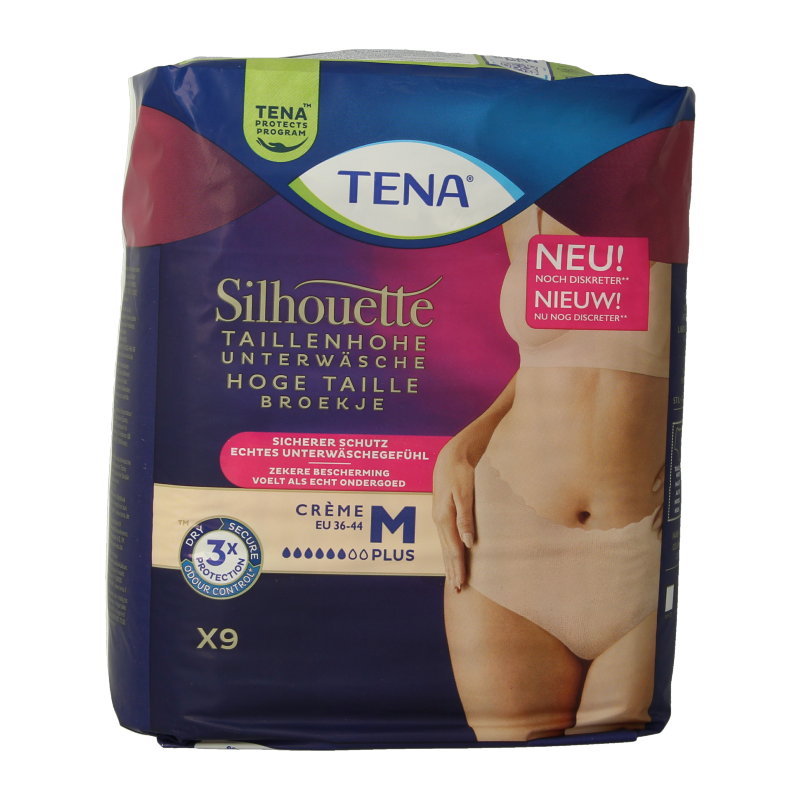 Tena Silhouet Plus high waist medium incontinence pads, creme color, 9-pack, designed for comfortable protection