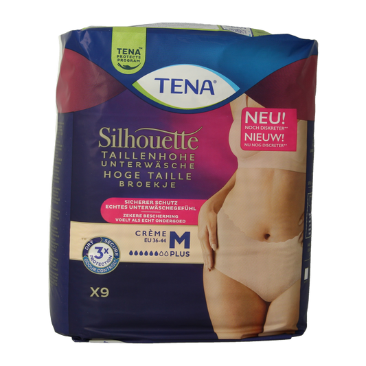 Tena Silhouet Plus high waist medium incontinence pads, creme color, 9-pack, designed for comfortable protection