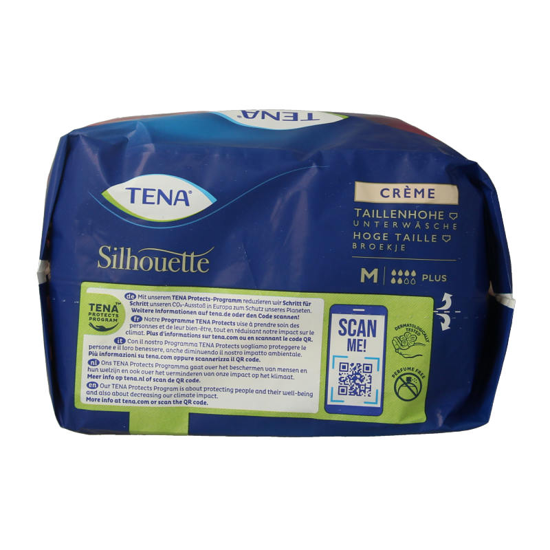 Tena Silhouet Plus high waist medium incontinent pads in creme, pack of 9, designed for comfortable incontinence protection.