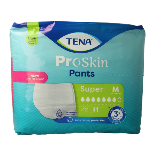 Tena Proskin incontinence pants super medium pack of 12, soft and discreet for comfortable bladder control.