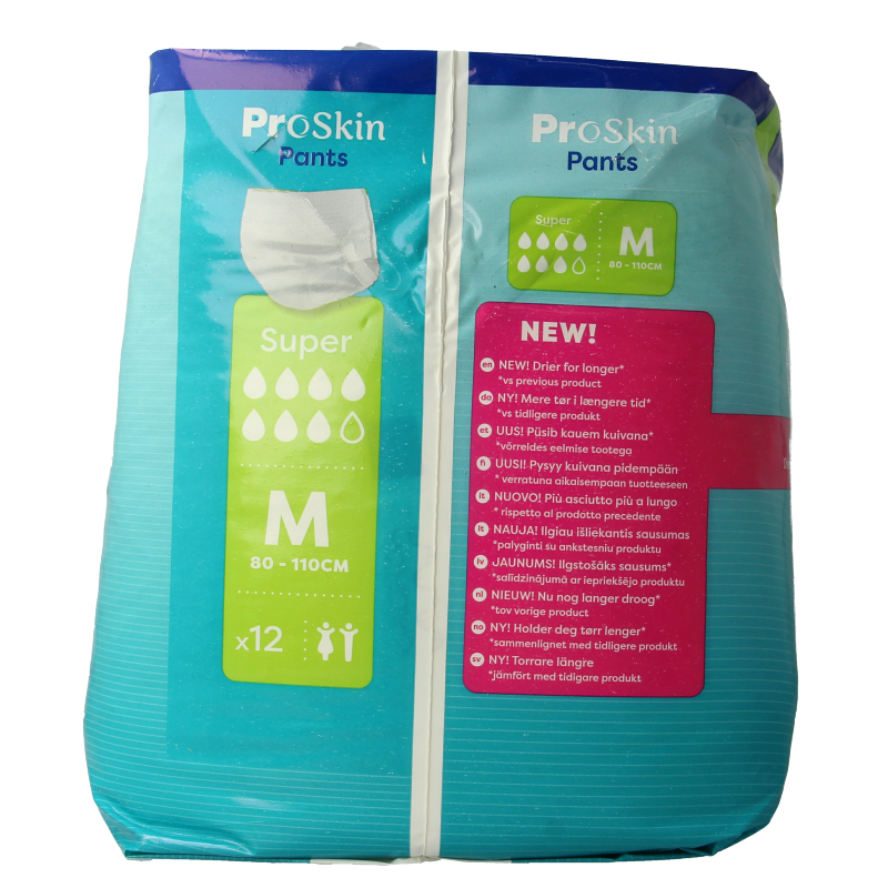 Tena Proskin Super Incontinence Pants in size M, pack of 12, with discreet design and absorbent features for comfort and protection.