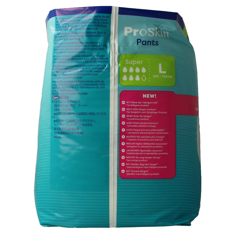 Tena Proskin Super L incontinent pants for adults, size super large, 12-pack, with absorbent and comfortable design.