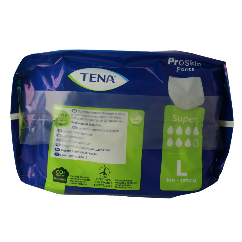 Tena Proskin super L incontinent pants for adults, 12-piece pack, soft and absorbent for secure comfort and protection.