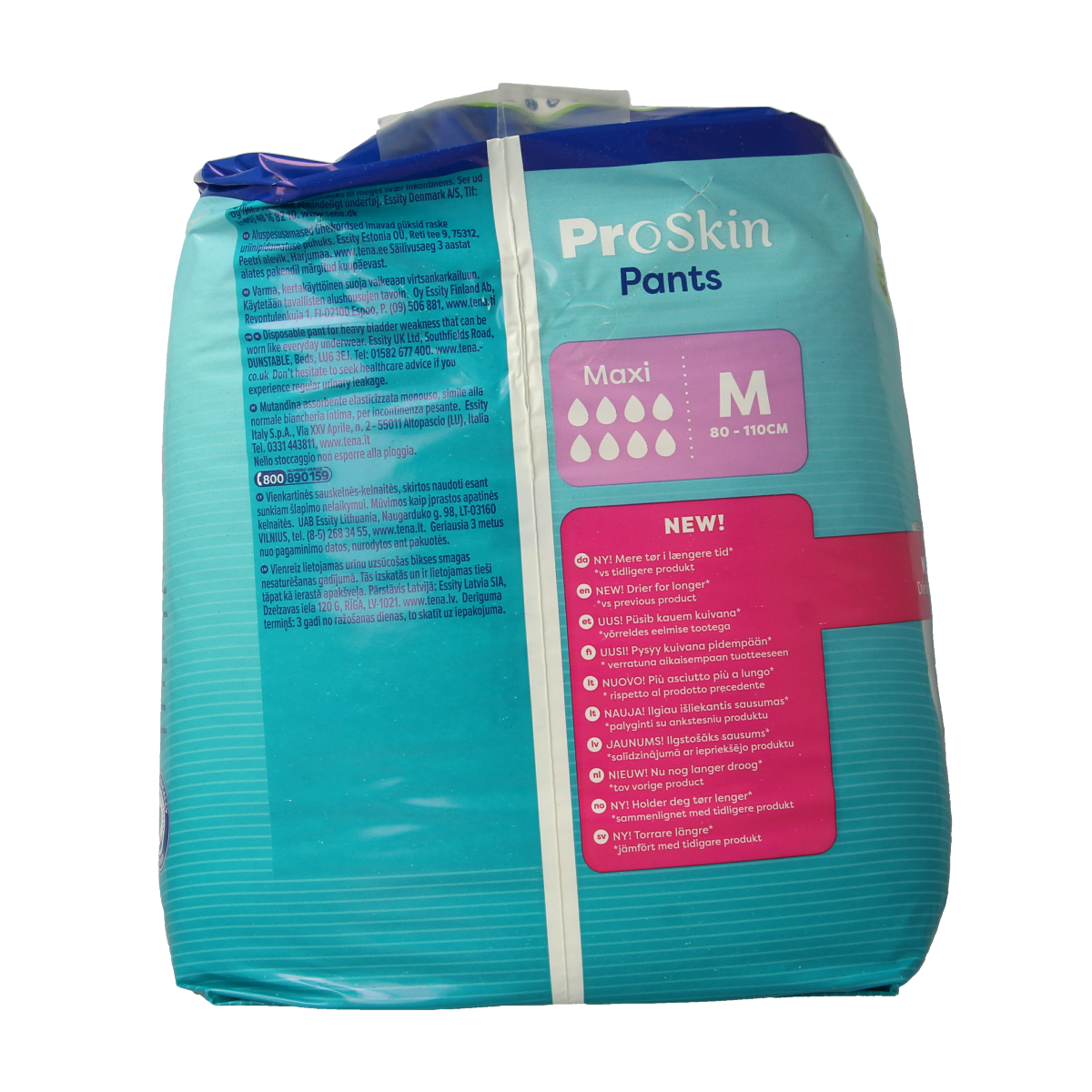 Tena Proskin Maxi Incontinence Pants in size M, pack of 10, showing the discreet, absorbent adult diaper design.